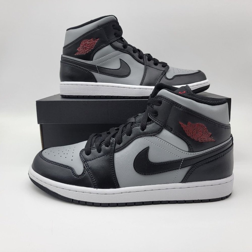 NEW Nike Air Jordan 1 Mid Red Black Particle Grey Basketball Shoes Sneakers